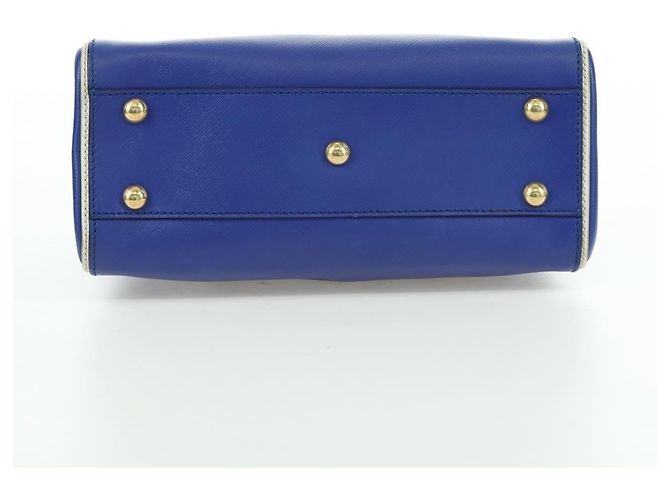 Salvatore Ferragamo Gancini Sofia Handtasche Leder 2-Wege Blau Gold Auth ARZ486A Golden - Ansicht 12