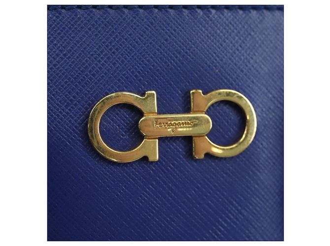 Salvatore Ferragamo Gancini Sofia Handtasche Leder 2-Wege Blau Gold Auth ARZ486A Golden - Ansicht 17
