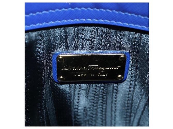Salvatore Ferragamo Gancini Sofia Handtasche Leder 2-Wege Blau Gold Auth ARZ486A Golden - Ansicht 20