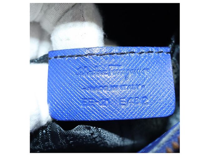 Salvatore Ferragamo Gancini Sofia Handtasche Leder 2-Wege Blau Gold Auth ARZ486A Golden - Ansicht 26