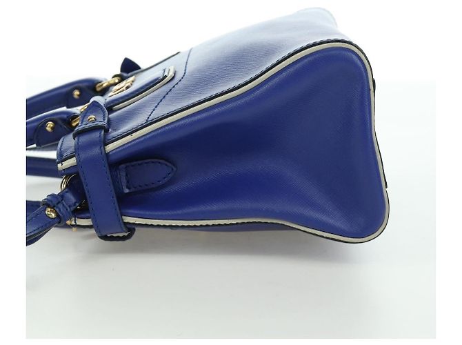 Salvatore Ferragamo Gancini Sofia Handtasche Leder 2-Wege Blau Gold Auth ARZ486A Golden - Ansicht 4