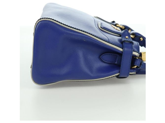 Salvatore Ferragamo Gancini Sofia Handtasche Leder 2-Wege Blau Gold Auth ARZ486A Golden - Ansicht 5