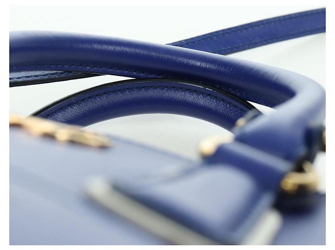 Salvatore Ferragamo Gancini Sofia Handtasche Leder 2-Wege Blau Gold Auth ARZ486A Golden - Ansicht 9