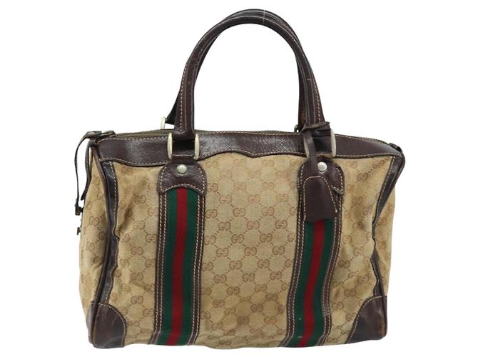 Borsa Boston in tela GG della linea Sherry di GUCCI Beige Oro Rosso Auth gh1789 D'oro - vista 2