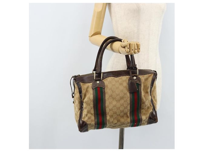 Borsa Boston in tela GG della linea Sherry di GUCCI Beige Oro Rosso Auth gh1789 D'oro - vista 21