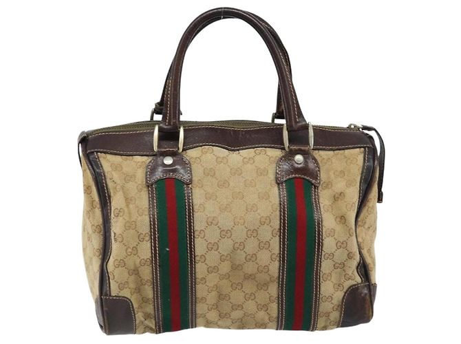 Borsa Boston in tela GG della linea Sherry di GUCCI Beige Oro Rosso Auth gh1789 D'oro - vista 3
