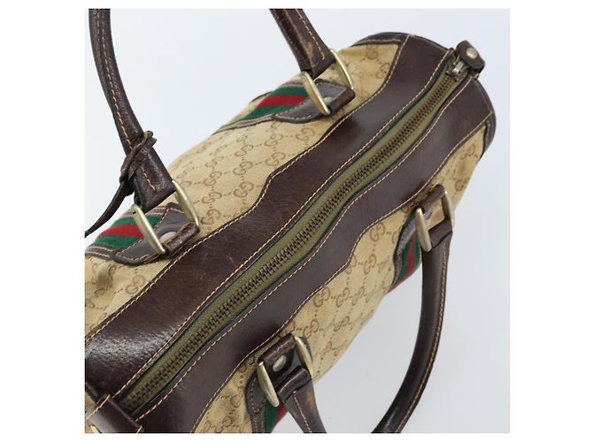 Borsa Boston in tela GG della linea Sherry di GUCCI Beige Oro Rosso Auth gh1789 D'oro - vista 6