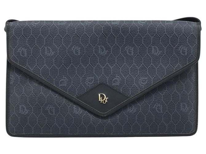Borsa a Spalla in Tela Honeycomb Christian Dior PVC Nero Oro Auth ARZ307 - vista 2