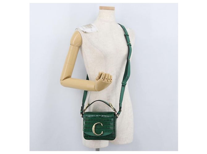 Chloé Borsa Chloe C in pelle embossata 2 in 1 verde oro Auth am11062V D'oro - vista 25
