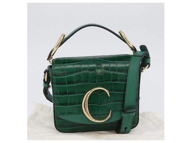 Chloé Borsa Chloe C in pelle embossata 2 in 1 verde oro Auth am11062V D'oro - vista 26