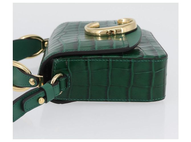 Chloé Borsa Chloe C in pelle embossata 2 in 1 verde oro Auth am11062V D'oro - vista 5