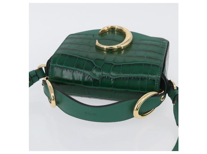 Chloé Borsa Chloe C in pelle embossata 2 in 1 verde oro Auth am11062V D'oro - vista 6