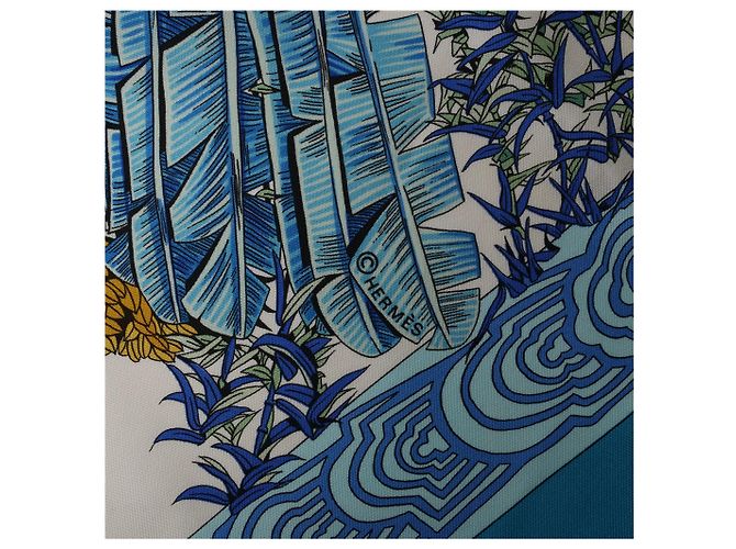 Fazzoletto di seta Hermès Carré 90 "Les Legendes de L'Arbre" in blu - vista 16
