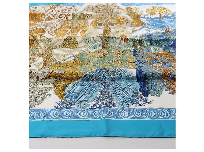 Fazzoletto di seta Hermès Carré 90 "Les Legendes de L'Arbre" in blu - vista 4