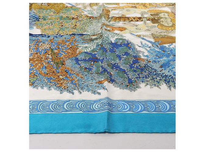 Fazzoletto di seta Hermès Carré 90 "Les Legendes de L'Arbre" in blu - vista 6
