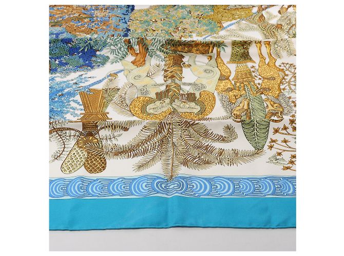 Fazzoletto di seta Hermès Carré 90 "Les Legendes de L'Arbre" in blu - vista 7