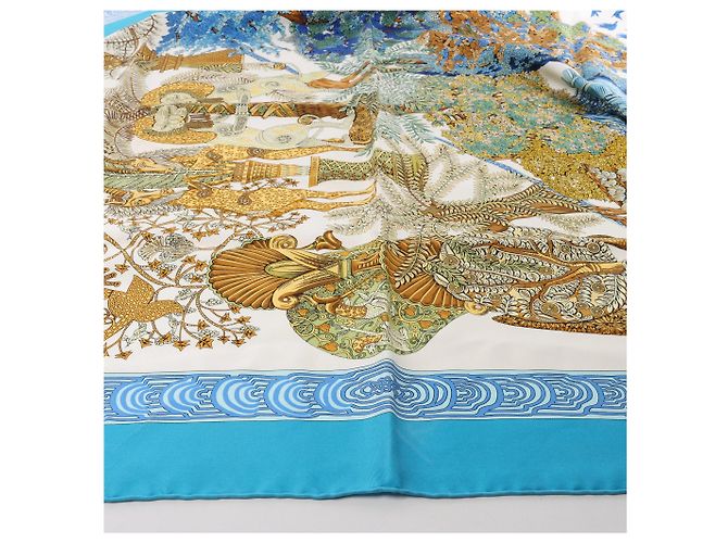 Fazzoletto di seta Hermès Carré 90 "Les Legendes de L'Arbre" in blu - vista 8