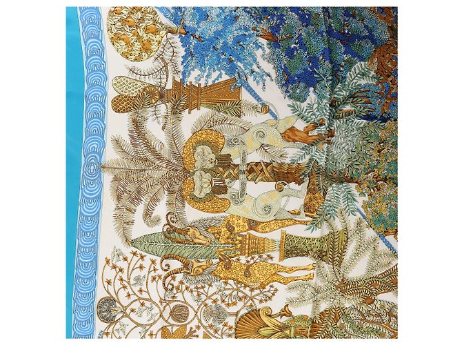 Fazzoletto di seta Hermès Carré 90 "Les Legendes de L'Arbre" in blu - vista 9