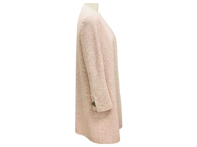 Abrigo de tweed de fantasía Chanel 2016 rosa iridiscente / ecru - vista 2
