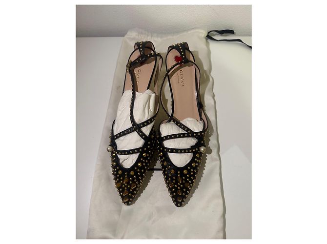 Sandali Gucci in pelle nera con borchie e perle Nero - vista 7