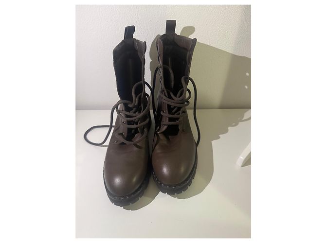 Botines de cuero marrón Bottega Veneta Castaño - vista 7
