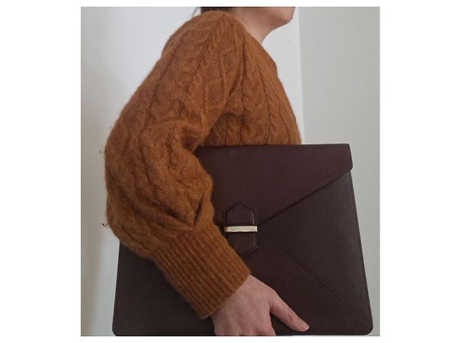 Yves Saint Laurent YSL Braune genarbte Leder-Clutch Bordeaux Dunkelbraun - Ansicht 10