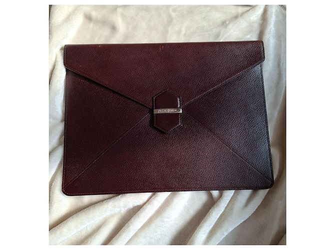 Yves Saint Laurent YSL Braune genarbte Leder-Clutch Bordeaux Dunkelbraun - Ansicht 2