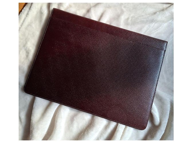Yves Saint Laurent YSL Braune genarbte Leder-Clutch Bordeaux Dunkelbraun - Ansicht 3
