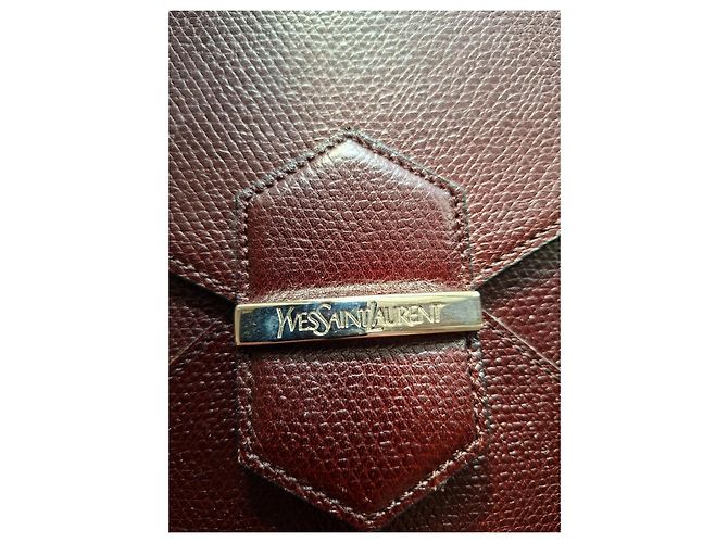 Yves Saint Laurent YSL Braune genarbte Leder-Clutch Bordeaux Dunkelbraun - Ansicht 4