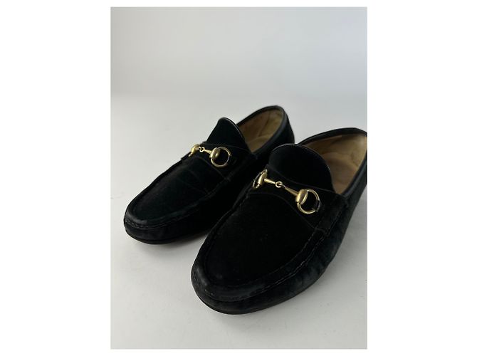 Vintage Gucci Wildleder Slipper mit schwarzem Pferdebit - Ansicht 11