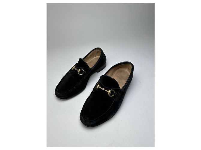 Vintage Gucci Wildleder Slipper mit schwarzem Pferdebit - Ansicht 12