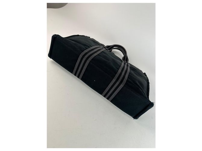 Vintage Hermès Canvas Tote Bag Schwarz Grau - Ansicht 12