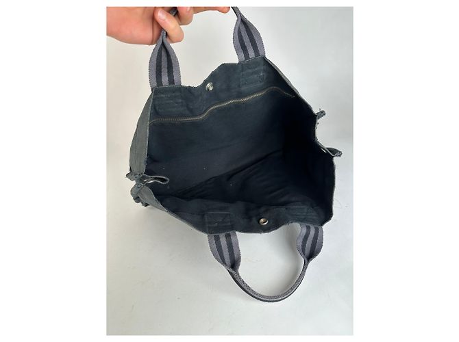 Vintage Hermès Canvas Tote Bag Schwarz Grau - Ansicht 3