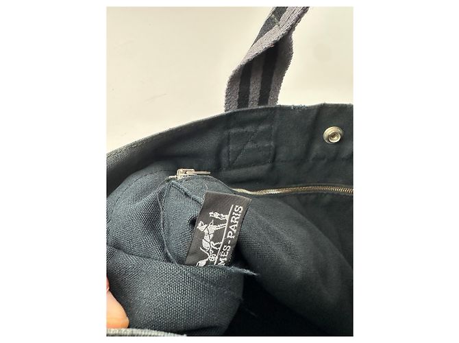 Vintage Hermès Canvas Tote Bag Schwarz Grau - Ansicht 4