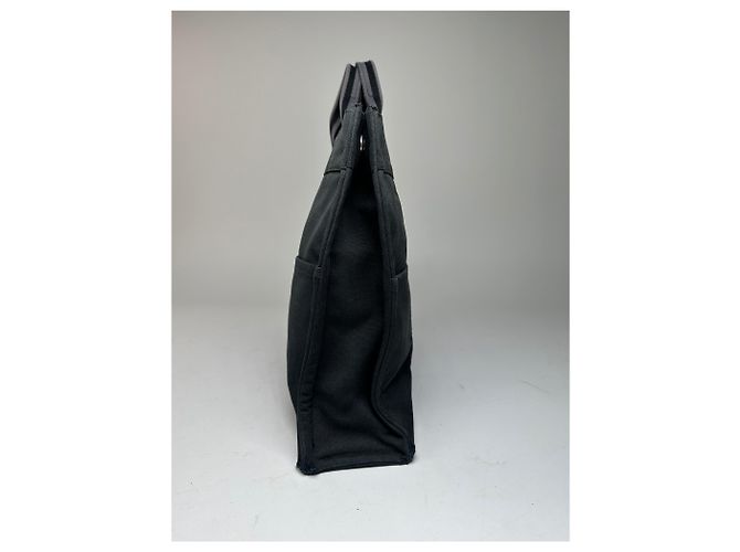 Vintage Hermès Canvas Tote Bag Schwarz Grau - Ansicht 9