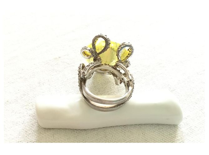 Autre Marque Silberring mit Citrin Cabochon und Diamanten - Ansicht 11