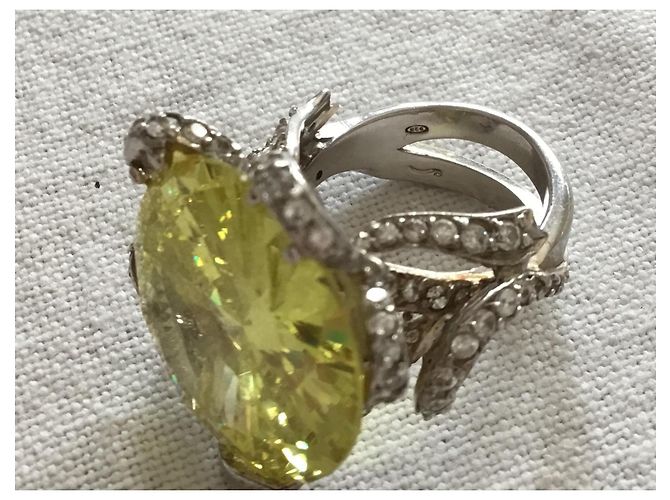 Autre Marque Silberring mit Citrin Cabochon und Diamanten - Ansicht 12