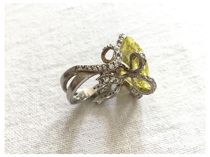 Autre Marque Silberring mit Citrin Cabochon und Diamanten - Ansicht 13