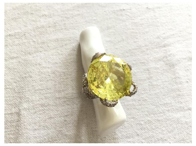 Autre Marque Silberring mit Citrin Cabochon und Diamanten - Ansicht 15