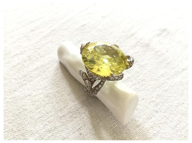 Autre Marque Silberring mit Citrin Cabochon und Diamanten - Ansicht 16