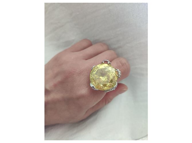 Autre Marque Silberring mit Citrin Cabochon und Diamanten - Ansicht 2