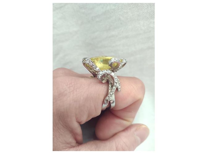 Autre Marque Silberring mit Citrin Cabochon und Diamanten - Ansicht 3