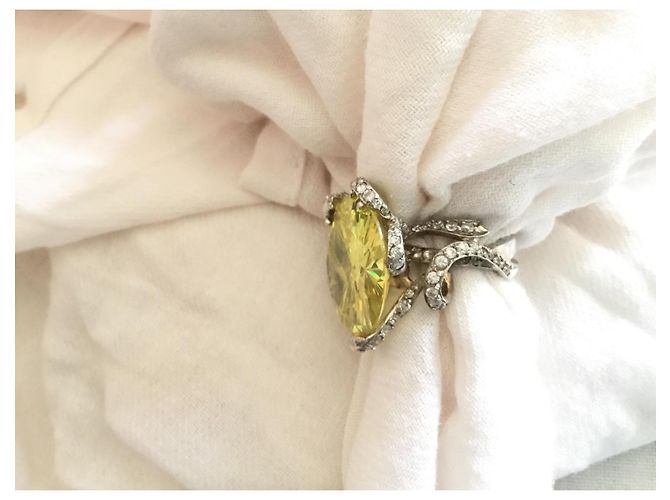 Autre Marque Silberring mit Citrin Cabochon und Diamanten - Ansicht 6