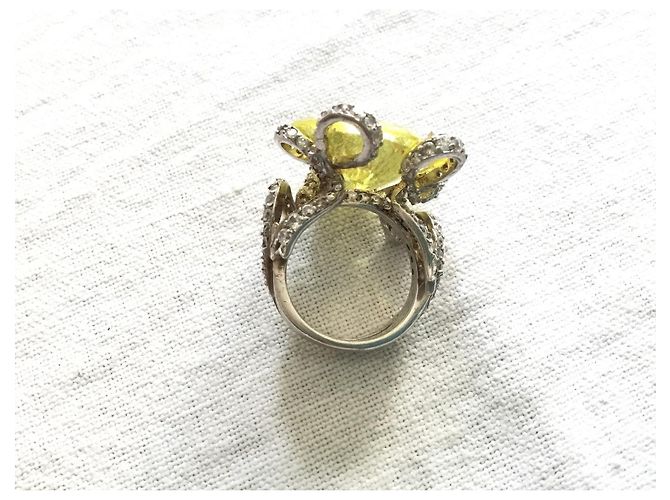 Autre Marque Silberring mit Citrin Cabochon und Diamanten - Ansicht 7