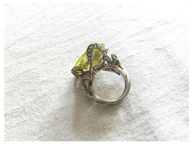 Autre Marque Silberring mit Citrin Cabochon und Diamanten - Ansicht 8