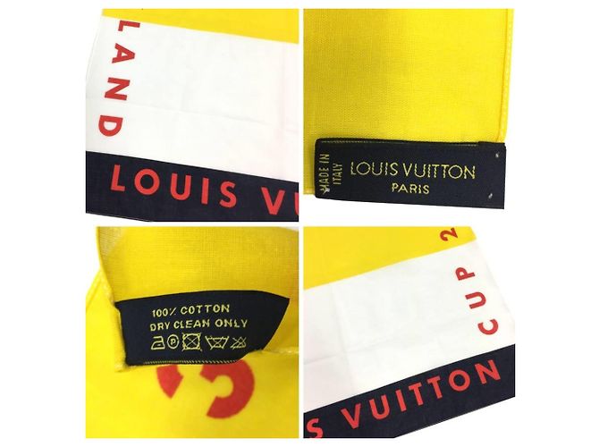 Bufanda/Chal/Bandana de Edición Limitada Louis Vuitton Cup en Algodón Amarillo x Marino Blanco - vista 2