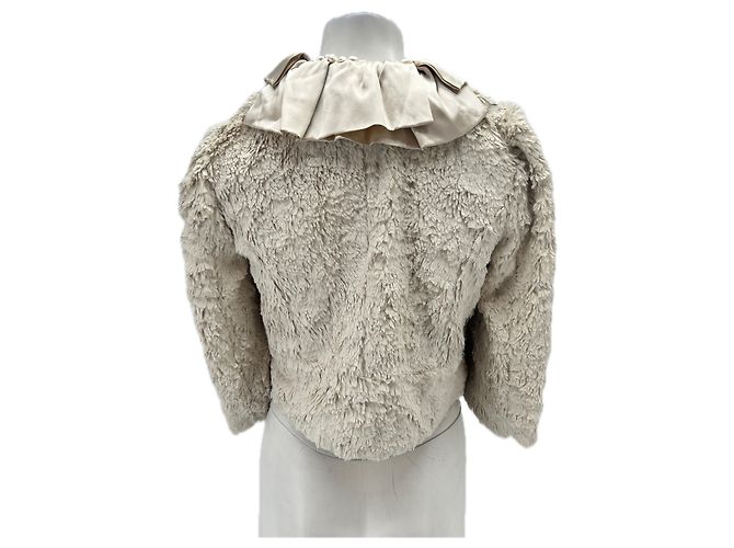 Autre Marque Giacca in pelliccia e satin crema Beige - vista 2