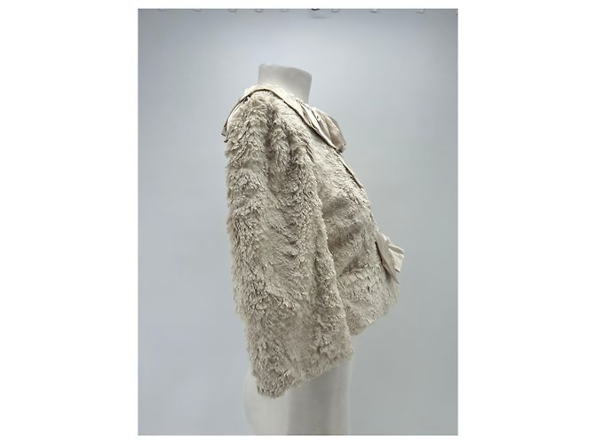 Autre Marque Giacca in pelliccia e satin crema Beige - vista 3