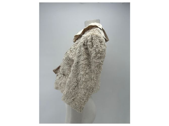 Autre Marque Giacca in pelliccia e satin crema Beige - vista 4