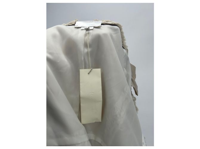 Autre Marque Giacca in pelliccia e satin crema Beige - vista 5